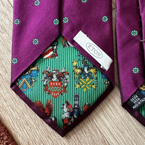 Eton Tie - Made in Italy - Purple with Green Floral Pattern - Picture 3 of 6